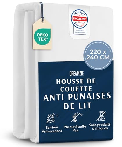 Dreamzie - Housse de couette anti-acariens (220 x 240 cm) - Housse de couette pour les personnes souffrant d'allergie - Couette anti-acariens avec fermeture éclair, lavable à 95 °C