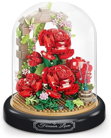 Flower Bouquet Building Kit, 500+ PCS Mini Bricks Building Blocks Sets, Decorated Flower with Dust Cover, Birthday Valentine's Day Gifts for Women (Rose)