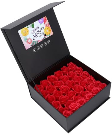 Romantisk Videospelare Presentlåda, Rose Box med Videokort, Smycken Flower Box 7 Tum Färg Display Video Hälsningskort Högdefinition Uppspelning för Bröllopsreklammarknadsföring