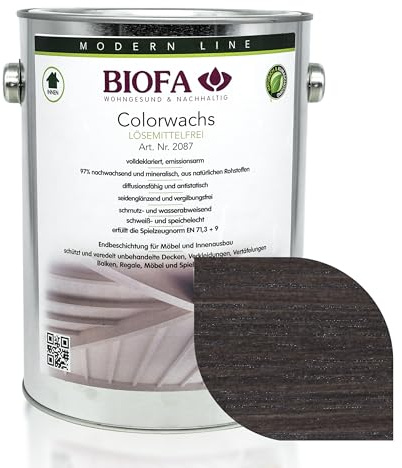 Biofa Colorwachs farbig 20871, 54 Farben, Holzwachs Holzschutz, lösemittelfrei, Holzfarbe Innen (Anthrazit 2,5L)