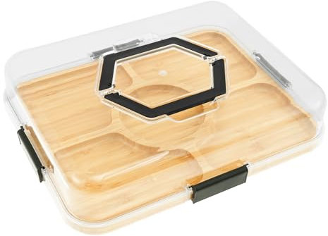 GATOMABOX Charcuterie Board with Clear Lid Portable Charcuterie Box with Compartments Mutifunctional Cheese Board Box Practical for Kitchens House Warming(5 Grid)