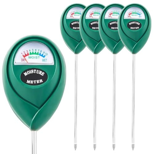 LOVETRENDS Medidor de humedad del suelo, paquete de 4, indicador de riego de plantas de jardín e interior con sonda y esfera grande, sensor de humedad del suelo para macetas, jardinería y cuidado de