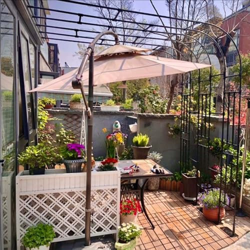 Arco de jardín de metal, pérgola resistente con enrejado de medio lado, para plantas de exterior, rosas, enredaderas, trepadoras, con estructura de acero, para bodas, fiestas, césped y patio.(240x240x