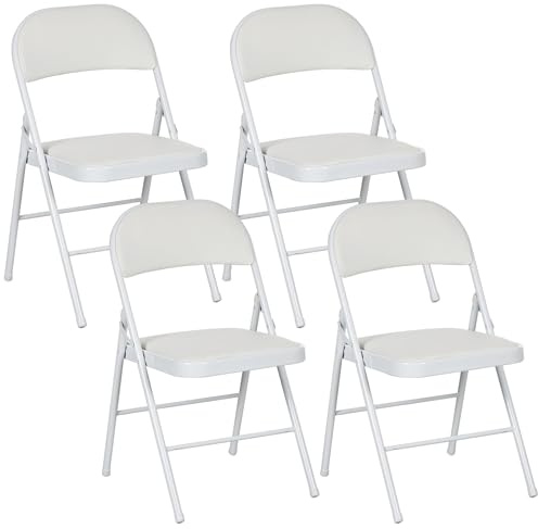 HOMCOM 4er Set Klappstuhl Campingstuhl mit Gepolsteter Rückenlehne, Klappbar Bürostuhl mit Stahlrahmen, Küchenstuhl mit Polster bis 120 kg belastbar für Gäste, Büro, Camping, Weiß