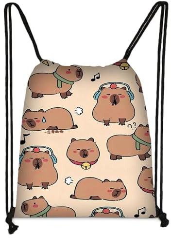 Onperpoe Sac de gym en forme de cochon d'eau, sac de sport avec cordon de serrage, sac de gym pour enfants, idée cadeau pour garçons et filles, rentrée des classes, sport, sac à jouets, sac à dos