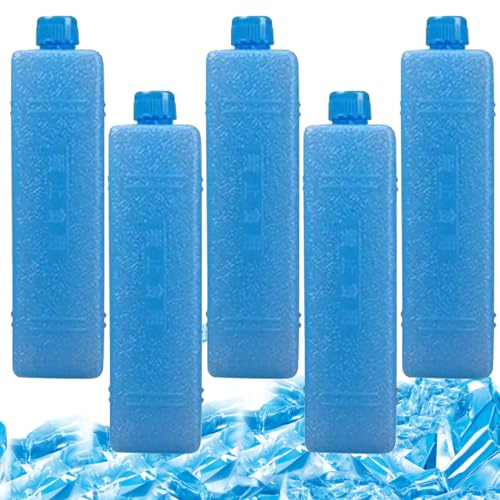 5 Stück Dünne Kühlakkus für Kühlbox - 200ml Wiederverwendbare Gefrierblöcke aus Eiskristall-Gel, Bis zu 12h Kältehaltung für Kühltaschen & Klimaanlagenlüfter, Flexible L-unchbox-Kühlelemente