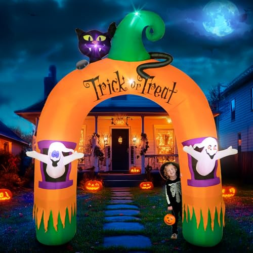 Wothfav 10FT Halloween Inflatable Ghost Archway with Black Cat Outdoor - Blow Up Yard Decor with Built-in LED Lights - Halloween Decor Outdoor for Lawn Garden Festival Party Decoration