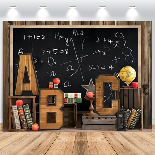 ASDCXZ Sfondo Fotografico Ritorno a Scuola 3x2m, Legno Lavagna Lettere ABC Globo Mela Libri Primo Giorno di Scuola Sfondo Fotografia per Bambini Studente Aula Festa Decorazioni Materiali Banner