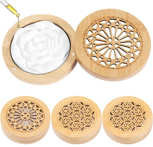 Yimomoyi 4 Stück Duftsteine für Ätherische Öle, Duftstein Primavera, Klein mit Hölzerner Räucherkiste für Aromatherapie in Schlafzimmer, Badezimmer, Büro, Auto und Reisen | Räucherstäbchenbox aus Holz, Diffusor, ätherische Öle, Duftstein, Aromadiffusor für Yoga, Zuhause, Auto, Büro, Spa