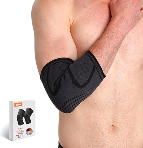HENKi Ellenbogenbandage 2 Stück, Kompression Ellenbogen Bandage für Damen & Herren, für Tennisarm, Golferarm, Sport, Arthritis, Sehnenentzündung, Gelenkschmerzen, Schwarz (M)