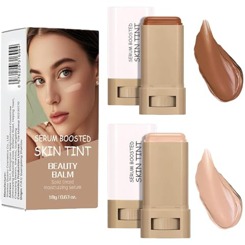 Foundation Stick Duo, Light Beige And Deep Brown, 18 g Each, 2-Pack | Solid Skin Tint Balm, Twist-Up Cases With Fitted Caps, Direct Facial Application, Everyday Makeup Base And Added Dimension