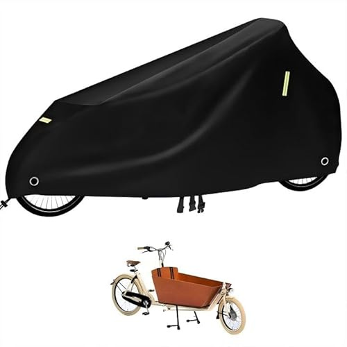 Rouzin Lastenrad Abdeckung - 210D Lastenfahrrad Schutzhülle Wasserdicht, 285x65x115 cm, Fahrradanhänger Abdeckung für Lastenfahrräder