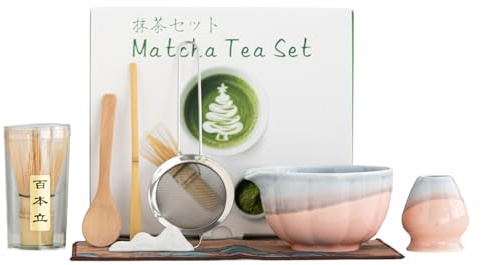 Siyecioa Te Matcha Kit 8 Piezas, Con Cuenco Matcha, Batidora de Mano De Matcha, Soporte, Chasen Bambu Matcha, Portacucharas, Matcha Ceremonial, Tamiz Para Matcha Para Amantes el Matcha (rosa)