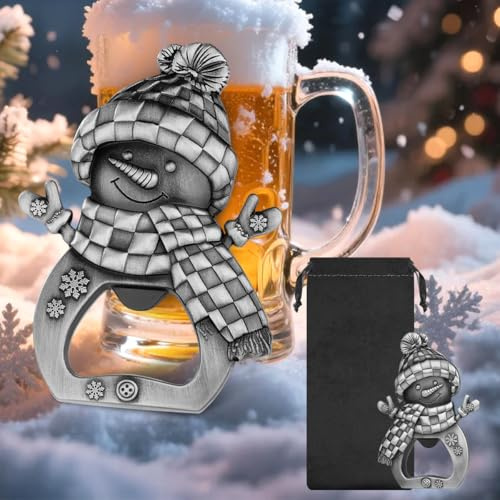 Pupazzo di neve apribottiglie perfetto regalo di Natale, regalo per uomini, compleanni, amici, colleghi, padri, sciocchezze natalizie, design per feste di Natale, bar, argento
