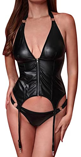 Générique Bodys Femme Guepiere Nuisette Sexy Ensemble Chic Et Elegant Porte-Jarretelle Lingerie Dentelle Porte Jartelle Tenue Body Érotique String Bas Ouvert Jaretelles Dessous Coquine Hot Vetement