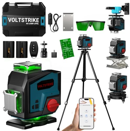 Niveau Laser Autonivelant 360° x 4, Laser Chantier Avec trépied, 4D 16 Lignes Lazer Niveaux Vert, 2 Batteries Lithium 5200mAh et Télécommande, Pour Décoration de Maison, Construction de Bâtiments