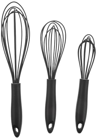 DEARMAMY 3pièces Fouet Silicone Cuisine Mélangeur Plat pour Œufs et Sauces Ustensile de Cuisine Manuel Résistant Chaleur Facile à Nettoyer