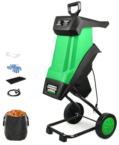 DIUNAOZI Biotrituratore Elettrico da 2400 W, Trituratore da Giardino con Cavo da 30 Cm, Lame in Acciaio al Manganese a Doppia Faccia e Sacco di Raccolta, per Rami, Foglie, Rifiuti