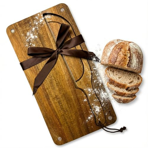 Bread Bow Set with Crumb Tray | Manual Sourdough Bread Knife for Homemade Loaves | Left & Right Handed, No Mess Slicing & Serving Kit for Artisan, Baguette, Bakers Gift