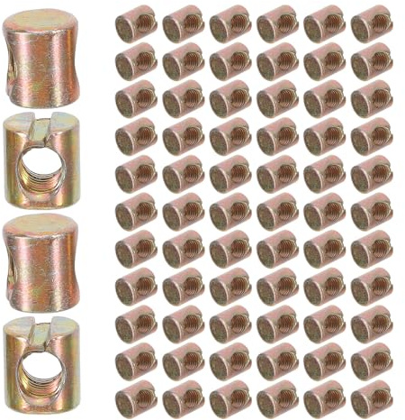 VILLFUL Kit 100 Pezzi Dadi a Barilotto M6 in Acciaio al Carbonio per Mobili, Inserti Filettati per Legno e Viti di Sicurezza per Culle, Ferramenta per Montaggio e Riparazione