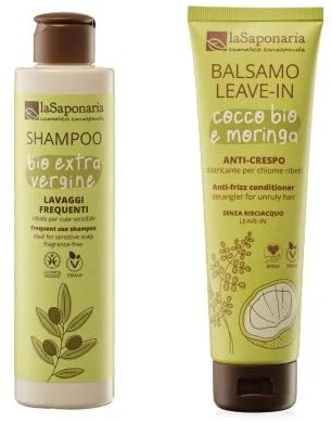 La Saponaria | Kit Shampoo Bio Extravergine 200 ml + Leave-in Anti-Crespo 150 ml: Cute Sensibile, Lavaggi Frequenti, Anti-Frizz