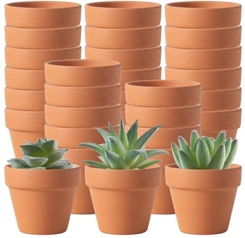 Joygoodta Lot de 30 Pots en Terre Cuite, 2 Mini Pots de Fleurs en Terre Cuite, Petit Pot Fleurs en Argile avec Trou Drainage, idéal pour Les Plantes Grasses, Les semis