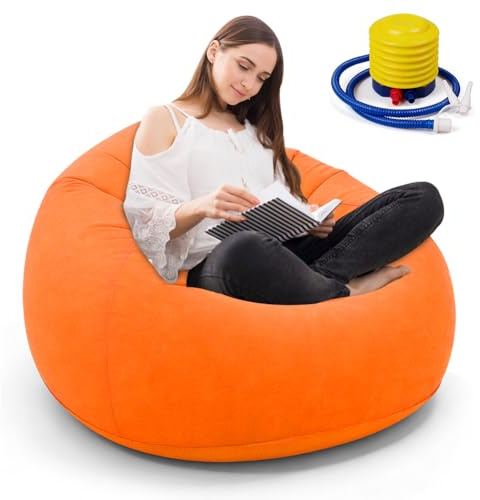 Fouvin Aufblasbares Sofa aus PVC – Einzelsitz Sitzsack Sofa, Faltbarer Outdoor Sitzsack, Aufblasbarer Kugel Sessel, Leichter Loungesessel (Orange)