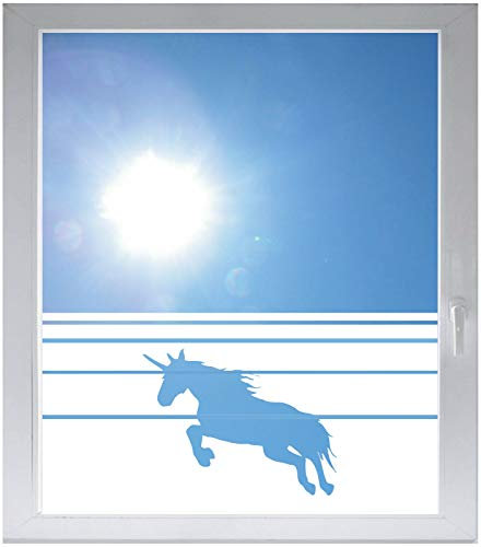 INDIGOS UG Sichtschutzfolie Glasdekorfolie Fensterfolie mit Motiv satiniert Blickdicht - w009 Einhorn Pferd Engel Wunder Märchen - 1000 mm Länge - 500 mm Höhe Streifen - selbstklebend - matt