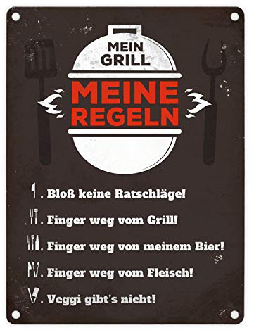 trendaffe - Mein Grill Meine Regeln Blechschild in 15x20 cm - Meine Grillregeln Metallschild Reklameschild Dekoschild