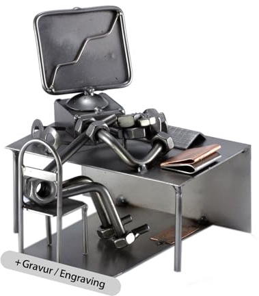 Steelman24 I Omini di Viti Addormentato Davanti al Pc con Piastra di Incisione Personale I Idee Regalo Originale I Soprammobili in Metallo