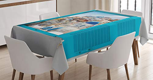 ABAKUHAUS Griechenland Tischdecke, Fenster alte Fensterläden, Für den Inn und Outdoor Bereich geeignet Waschbar Druck Klar Kein Verblassen, 140 x 240 cm, Mehrfarbig