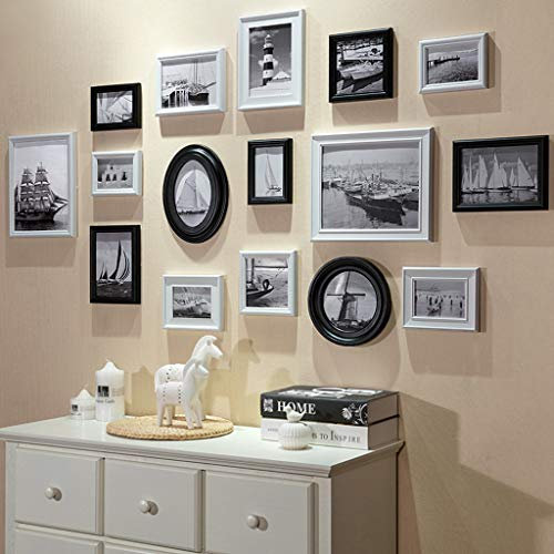 LHNLY-Bilderrahmen Holz Mehrere Bild Fotorahmen Collage Wand Sets für 16 Fotos in der Familie Wohnzimmer Treppenhaus DIY Kombination Dekorative Malerei (Schwarz Weiß)