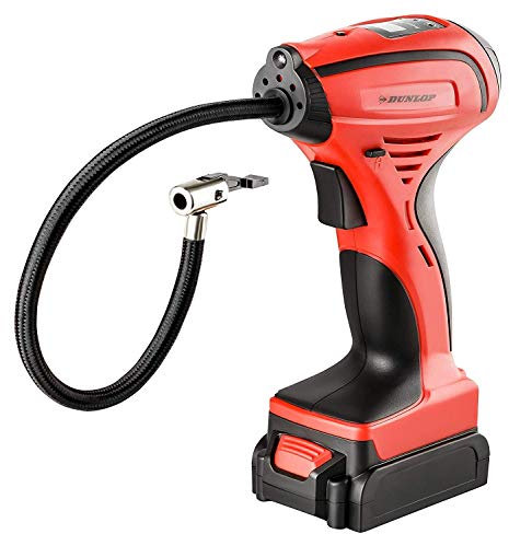 DUNLOP Automotive 10214 Kabelloser Mini Kompressor 12 V Akku, Rot/Schwarz, 24x15x7cm