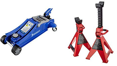 MICHELIN Cric Hydraulique 2T 009556 & Amazon Basics 1 Paire de chandelles en Acier - Capacité 3 tonnes