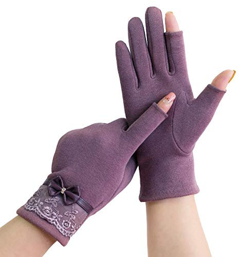 MAOZIm Zwei-Finger Handschuhe ohne Fleece Baumwolle Handschuhe Winter Damen Plus Samt Frühling und Herbst Winter Dünn Elastisch Touchscreen Halbfinger Fünf Finger
