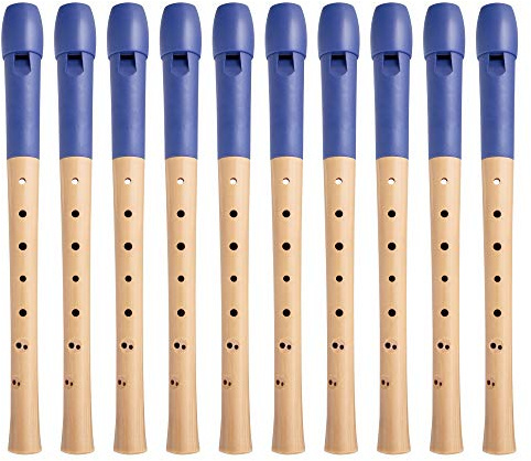 Classic Cantabile Pivella Flauta Dulce C-Soprano - 10 flautas de arce con cabeza de plástico - Digitación barroca - Incluye estuche, tabla de digitación, varilla limpiadora y grasa de corcho - Azul
