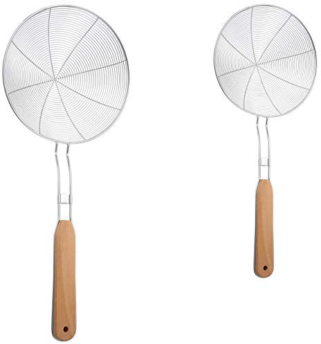Gresunny 2pcs Espumadera Alambre Acero Inoxidable Colador de Malla con Mango Largo Cucharon Colador Escurridor Cocina Araña Colador para Freír Alimentos, Pastas, Espaguetis, Fideos