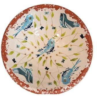 Grani Alimentari Bol en terre cuite portugaise, 24,5 cm x 9 cm, magnifique saladier, bol à pâtes, bol à céréales, bol à soupe, art méditerranéen, fait à la main (colibri bleu)