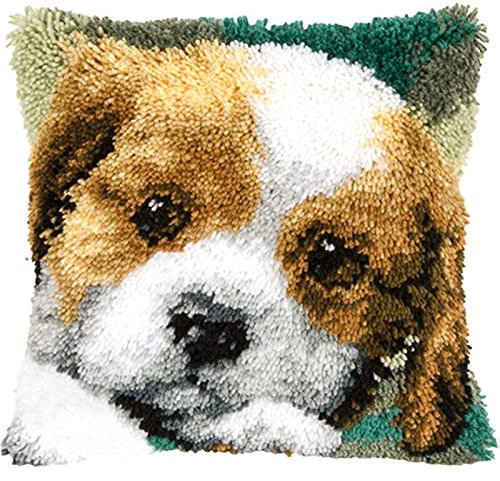 YOJOLO Knüpf Sets Knüpfkissen Zum Selber Knüpfen Knüpfteppiche Hund Muster Kissen Kissenbezug Kreuzstich Latch Hook Kit Handwerk Erwachsene Kinder Kunsthandwerk,43 * 43cm/16.9 * 16.9 in