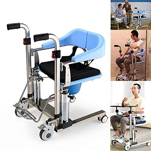 FANGX Doppelhydraulik Patientenlifter-Rollstuhl für Zuhause, 304 Edelstahl-Hebelift mit weichem Kissen und Bettpfanne, 180 ° geteilter Sitz/Universalrad, für ältere Menschen, Belastung 264 lbs