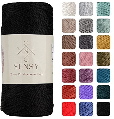 S Sensy - Schwarz 2MM Premium Polypropylen Makramee-Kordel, 200g, 230m