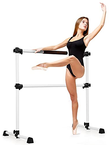 COSTWAY Double Barre de Danse Classique pour Stretching avec Barre Amovible Hauteur Réglable 20-119 cm Charge Maximal 50KG pour Enfants et Adultes 120 x 71 x 119 CM (Gris Claire)