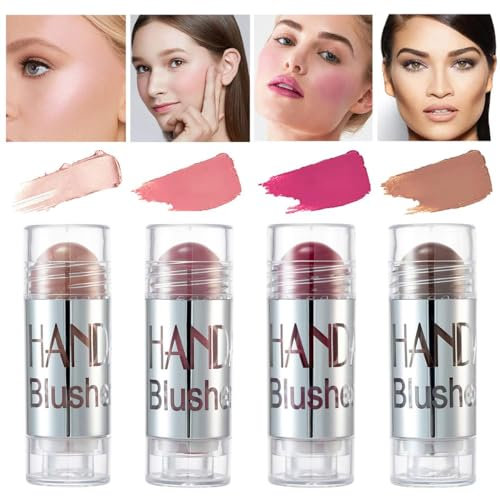 Barra de Rubor Facial de 4 Colores, Resaltado Mate, Correctora de Contorno, Crema Natural de Larga Duración para Mejillas, Ojos y Labios (B)