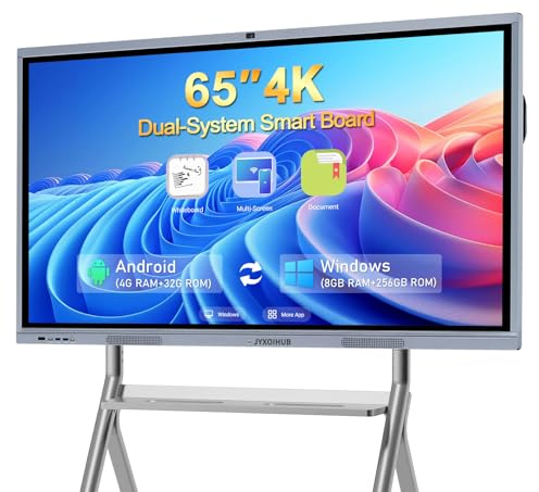 65 Inch Smart Board, 4K Electronic Whiteboard, Built in Dual System and 20MP Camera Digital White Board for Classroom and Business, Interactive Whiteboard with Video Conference System (Board Only)