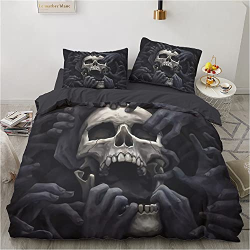 Luowei Totenkopf Bettwäsche 155x220cm Schädel Muster Gothic Bettbezug Set Weiche Microfaser Bettbezug und 2 Kissenbezüge 80 x 80cm mit Reißverschluss
