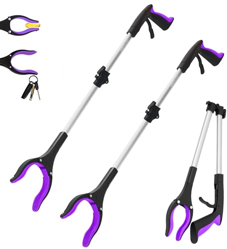 2 Pack 32 inch GrabRunner Heavy Duty(up to 10 lbs) Reacher Grabber Tool with Strong Magnetic (New Purple)