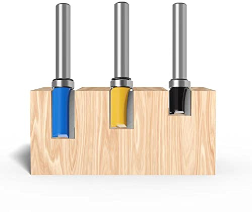 Lizaty 3 Pièces Fraise Defonceuse 8mm, Fraise a Copier Flush Trim Router Bits, Tige Fraise à Affleurer Avec Roulement Supérieur pour le Travail du Bois