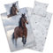 Aminata kids Pferde-Bettwäsche Biber 135x200 Kinder Baumwolle Pferde-Motiv, Reißverschluss warm & kuschelig, Flanell-Winter-Bettwäsche-Set - Wendebettwäsche mit Sternen blau grau