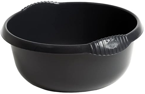 JMS we create smile Elegant Multipurpose Plastic Bowl Washing Up Bowl Mixing Bowl Washing Basin Bowl Sink Tidy Organiser Wash Tub Space Saving for Home Kitchen Caravan (Black, 28 CM Round)