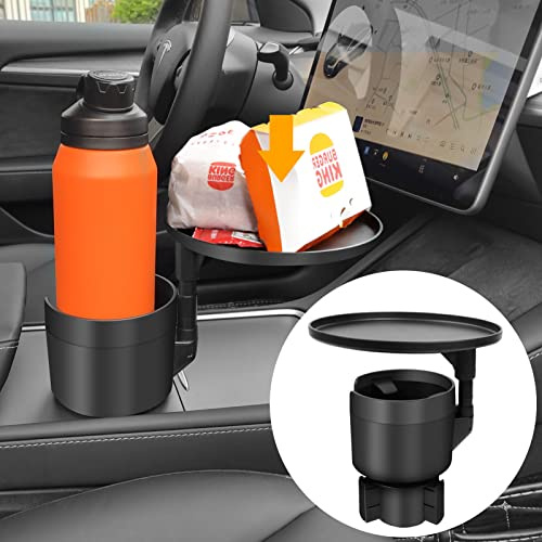 Yumzeco Getränkehalter Auto mit Tablett, Halterung für Auto Becherhalter | Multifunktionale Universal Becherhalter mit 360°Verstellbares Tragbarer Schwenk Tablett, Getränkehalter mit Verstellbar Basis